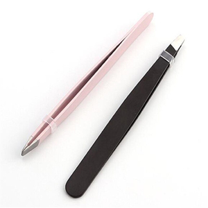 Lot de 2 pinces à sourcils en acier inoxydable, 9.6cm, pointe inclinée, pointe plate, rose, rouge, noir, pour l'épilation. - Product Image 4