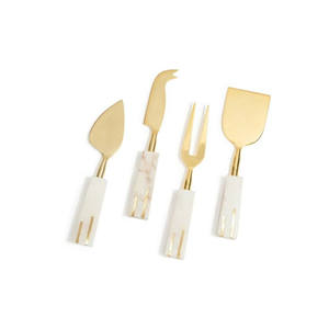 Ensemble de 3 couteaux à fromage modernes et élégants en laiton avec marbre pour la maison, ensemble à fromage de haute qualité et outils à fromage, produit plaqué or - Product Image 1