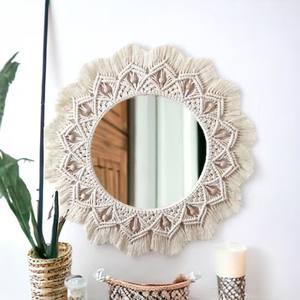 Espejo redondo de macramé bohemio moderno, tapiz de cuerda de algodón, espejo colgante de pared para dormitorio - Product Image 2
