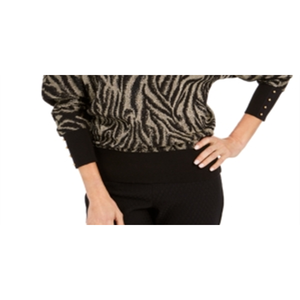 Collezione JM Maglione Casual da Donna Stile Coreano con Stampa Zebrata Jacquard Nero-Oro Taglia Petite S/M Traspirante per Autunno Inverno - Product Image 3