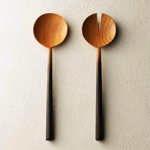 Ensemble de serveurs à salade en bois faits à la main-Ustensiles à vapeur de récupération Cuillère Fourchettes pour servir dans la cuisine Cadeau de service alimentaire - Product Image 1