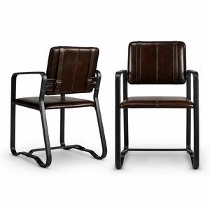 Chaise de salle à manger en cuir industrielle |   Cadre métallique de style mid-century |   Imperméable |   Garantie de 10 ans |   Meubles de maison stables et confortables pour - Product Image 1