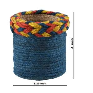 Support à stylos en jute fait main, design Art Déco écologique, forme ronde, organisateur de bureau - Product Image 4