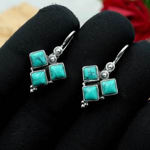 Handmade 925 Sterling <b>Silver</b> Turquoise Crystal <b>Earrings</b> Natural Blue Gemstones <b>Wedding</b> Jewelry Gift - Product Image 2