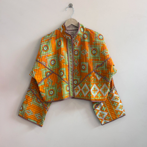 Indian Handmade <b>Quilted</b> Cotton Kantha Jacket For Women Crop Jacket - Product Image 1