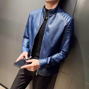 Chaqueta Varsity de Cuero Recubierto para Hombre, con Capucha, Corte Ajustado, Cuello Alto, Antiviento, con Cierre Diagonal en la Solapa, Estilo Motociclista - Product Image 6