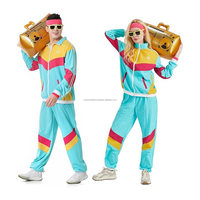 Survêtement rétro des années 80 pour hommes et femmes-Bleu-Costume coupe-vent Hip Hop vintage-Ensemble de tenues Disco Ensembles coupe-vent