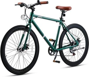 Bicicletas híbridas de alta calidad, bicicleta híbrida para hombre de 28 pulgadas y 7 velocidades con cuadro ligero de aluminio, frenos de disco, estilo retro vintage 700C - Product Image 1