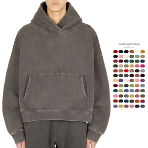 Hombres 100% algodón logotipo personalizado en blanco gota hombro recortado sudaderas lavado Sudadera con capucha Vintage Crop Pullover Sudadera con capucha para hombres - Product Image 1