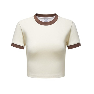 Camisetas recortadas de Ringer, camiseta transpirable de bloque de Color liso o estampado hecha a medida, camisetas de manga corta con cuello de timbre para mujer - Product Image 1
