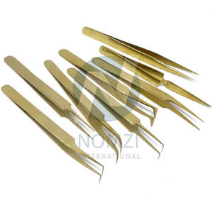 แหนบต่อขนตาแบบมืออาชีพเคลือบพลาสมาปลายแหลมสีทองทำจากสแตนเลสสีทอง - Product Image 4