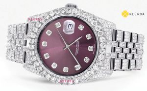 Montre analogique Moissanite méticuleusement faite à la main-Set à 100% mains par des artisans indiens qualifiés, montre Hip Hop Moissanite abordable - Product Image 4