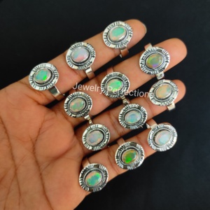 แหวนเงินสเตอร์ลิง925คุณภาพดีเยี่ยมอัญมณีโอปอลเอธิโอเปียนเจียระไนแบบดั้งเดิมเครื่องประดับสำหรับงานแต่งงานของผู้หญิง - Product Image 3