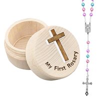 Boîte à souvenirs pour la Sainte Première Communion et le baptême, avec chapelet, design détachable, fabriqué à Indiana, tolérance de dimension de 2,5 pouces, cadeau catholique pour hommes
