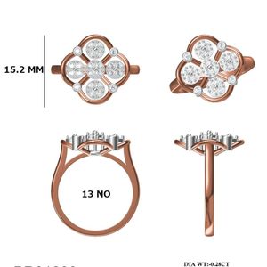 Bague vintage en diamant en forme de grappe de fleurs avec sertissage à bélière et griffes Or rose 14 carats Or blanc pour fiançailles Mariage Occasions spéciales - Product Image 2