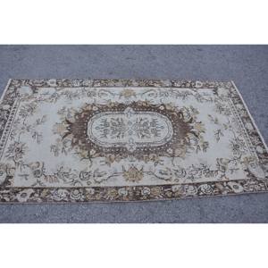 พรมขนสัตว์สีเบจสีน้ำตาลคลาสสิกขนาด3.6x6.7ฟุตวินเทจแบบตุรกีการเย็บปะติดปะต่อกันสำหรับห้องนั่งเล่นวัยรุ่นพรมยางข้างเตียง - Product Image 3