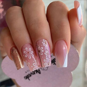 Flor bonita de alta calidad, 24 Uds., prensa <span class=keywords><strong>en</strong></span> las <span class=keywords><strong>uñas</strong></span>, diseño francés, almendra, cuadrado, dedo Artificial, pintura <span class=keywords><strong>para</strong></span> <span class=keywords><strong>uñas</strong></span>, <span class=keywords><strong>uñas</strong></span> postizas - Product Image 3