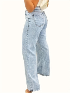 Nouveau 2025 vente en gros Design 100% coton de haute qualité femmes taille moyenne jambe droite Denim pantalon Baggy bas pantalon - Product Image 3