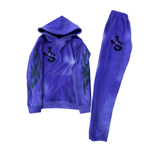 Invierno Vintage Streetwear Parche Sudadera con capucha Pantalones de chándal acampanados Conjuntos Diseño de logotipo personalizado Chándales transpirables - Product Image 4