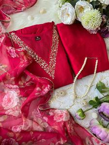 Ropa de diseñador de estilo de moda de verano Hermosa parte superior y pantalón bordados y conjunto Dupatta estampado Totalmente Stitch Listo para usar - Product Image 4