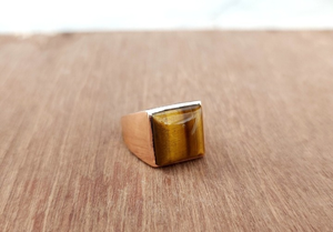 Anillo de sello de ojo de tigre, anillo de piedras preciosas marrón cuadrado de Plata de Ley 925, anillo de regalo de joyería hecho a mano chapado en oro para hombres y mujeres - Product Image 2