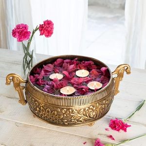 Bol à fleurs en laiton de paon de qualité supérieure poli or porte-lampe à thé Urli et bougeoirs de mariage pour la décoration intérieure - Product Image 2