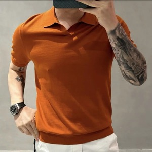 Polo de verano para hombre de alta calidad 100% algodón nuevo sólido fino solapa Patchwork inteligente Casual versátil Top manga corta de punto - Product Image 4