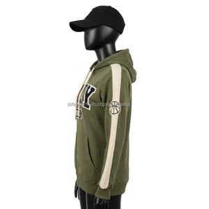 Sudadera con Capucha y Cremallera para Mujer, Estilo Deportivo, en Felpa GSM Color Oliva con Paneles de Manga Beige, Logotipo Personalizado Bordado en Chenilla - Product Image 3