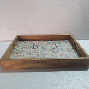 Plateau en bois incrusté de nacre fait à la main décor plateau de service rustique pour le petit déjeuner café en gros du Vietnam - Product Image 2