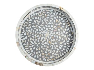 ถาดฝังกระดูกไม้ทรงกลมดีไซน์เนอร์สีเทาสำหรับตกแต่งบ้านและให้เป็นของขวัญจากอินเดีย - Product Image 5