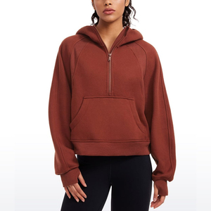 Sweat-shirts à capuche pour femmes personnalisés avec fermeture éclair 1/4, vente de sweats à capuche à demi-zip à manches longues en molleton de coton avec poche, sweats à capuche et sweat-shirts pour femmes - Product Image 1