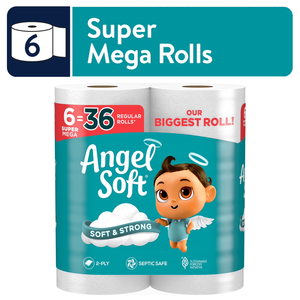 Angel Soft 2-<b>Ply</b> <b>Toilet</b> <b>Paper</b>, 6 Super Mega Rolls - Product Image 3