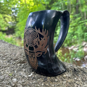 Mug en corne viking authentique fait à la main avec verre à shot, bière froide, chocolat froid, bière, miel, vin, tankard, sublimation vierge, bricolage - Product Image 1