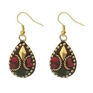 Urthn <b>Fine</b> <b>Cuff</b> <b>Earrings</b> Maroon Resin Stone with Gold Plating 1308398 Dangler Dangle - Product Image 1
