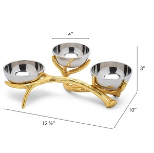 "Elegante juego de servir de 3 tazones con soporte de Rama Dorada Elegante y funcional para aperitivos o condimentos en cualquier evento" - Product Image 3