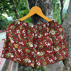 Shorts Tejidos a Mano Estilo Boho Hippie 100% Algodón para Mujer, Estampado Floral, Lavado Medio, con Cordón y Bolsillo, Ropa Casual para Dormir - Product Image 1