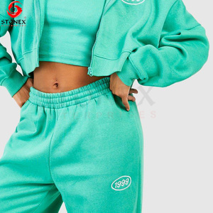 Conjunto de chándales de 3 piezas para correr de moda de lujo personalizado para mujer poliéster algodón transpirable informal ajustado con cremallera - Product Image 2