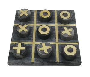 Mármol negro de buena calidad con tira de latón Tic-Tac-Toe Juego de madera con tablero de juego acrílico para niños de Target World - Product Image 3