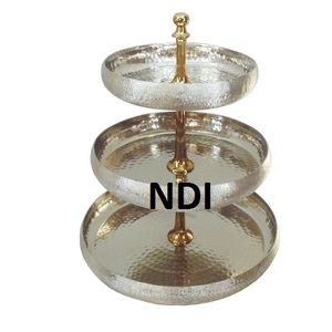 Hot Selling Nickel Finished Handcrafted Aluminum Metal Cake Stand With Three Tier In Rounded Shape For Wedding & Tableware Decor - Product Image 1