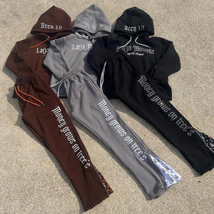 Conjunto Deportivo Personalizado 100% Algodón, Lavado Ácido, Estilo Desgastado, Pantalones Deportivos Acampanados de Secado Rápido con Logotipo Bordado - Product Image 1