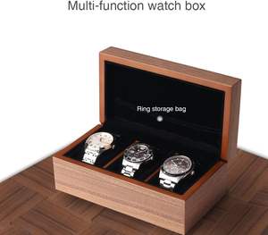 Wood Watch <b>Box</b>,with Ring Storage Bag <b>Vintage</b> Handmade Watch <b>Box</b> for Men/Women Watches (3 Slot) - Product Image 3