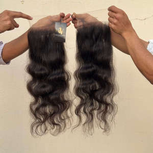 Extensions de cheveux tissées non transformées du temple indien avec fermeture en dentelle frisée faisceaux ondulés avec fermeture en dentelle HD frontale - Product Image 2