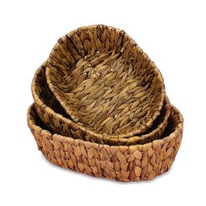 Natural Straw Oval <b>Basket</b> Tray Set for Living Room Decor - Product Image 1