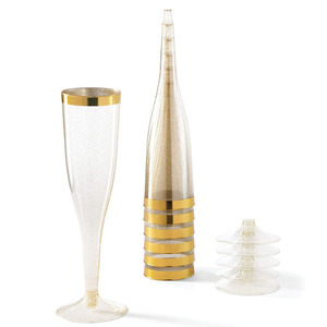 Verres à flûtes à <span class=keywords><strong>champagne</strong></span> en plastique à paillettes dorées jetables bon marché - Product Image 4