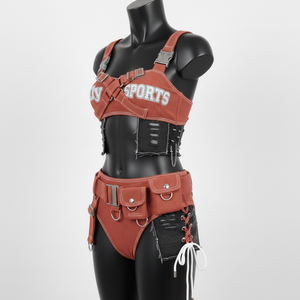 Ensemble de bikini haut de gamme pour femme en nylon et élasthanne 225 GSM, avec panneau à boucle utilitaire en côte brique et appliqué, logo personnalisé, bikinis pour femme - Product Image 3