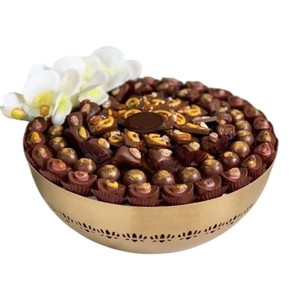 Cuenco de chocolate de Metal en relieve dorado clásico con dulces Plato de servicio decorativo elegante para ocasiones festivas Precio de fábrica - Product Image 2