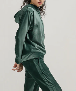 Sweat-shirt à capuche épais en polaire pour femme, manches longues, avec bande décorative sur le devant, pour l'hiver, haute qualité, poids lourd, par Ako - Product Image 4