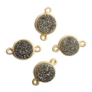 Metal Platinum Druzy Charm Connectors 11x11mm Round Shape Gold 925 <b>Sterling</b> <b>Silver</b> Bezel Druzy Gemstone <b>Bracelet</b> Connectors - Product Image 2