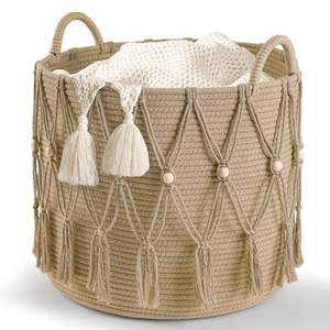 Cesta de Macramé de Algodón Hecha a Mano para la Entrada, Almacenamiento de Artículos Esenciales Cotidianos, Organización Impecable - Product Image 1