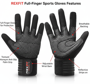 ถุงมือออกกำลังกาย RexFit |   ถุงมือฝึกซ้อมน้ำหนักที่ระบายอากาศได้ดีพร้อมการรองรับการยึดเกาะแบบเต็มรูปแบบสำหรับการออกกำลังกายและออกกำลังกาย - Product Image 5